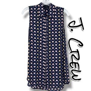 J Crew Silk Heart Print Sleeveless Blouse Navy Polka Dot Size 2 Quiet Whimsy